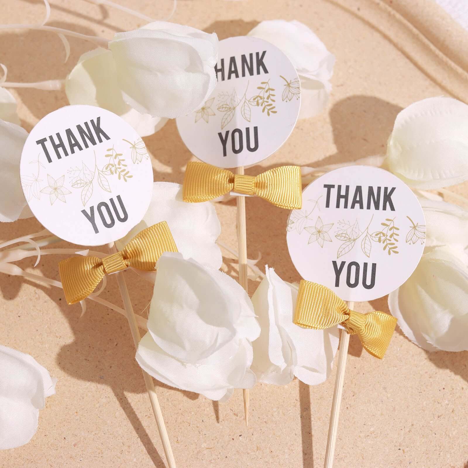 50 Pcs 1.5" Gold Grosgrain Pre Tied Ribbon Bows, Gift Basket Party Favor Bags Decor - Polyester