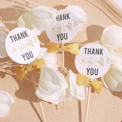 50 Pcs 1.5" Gold Grosgrain Pre Tied Ribbon Bows, Gift Basket Party Favor Bags Decor - Polyester