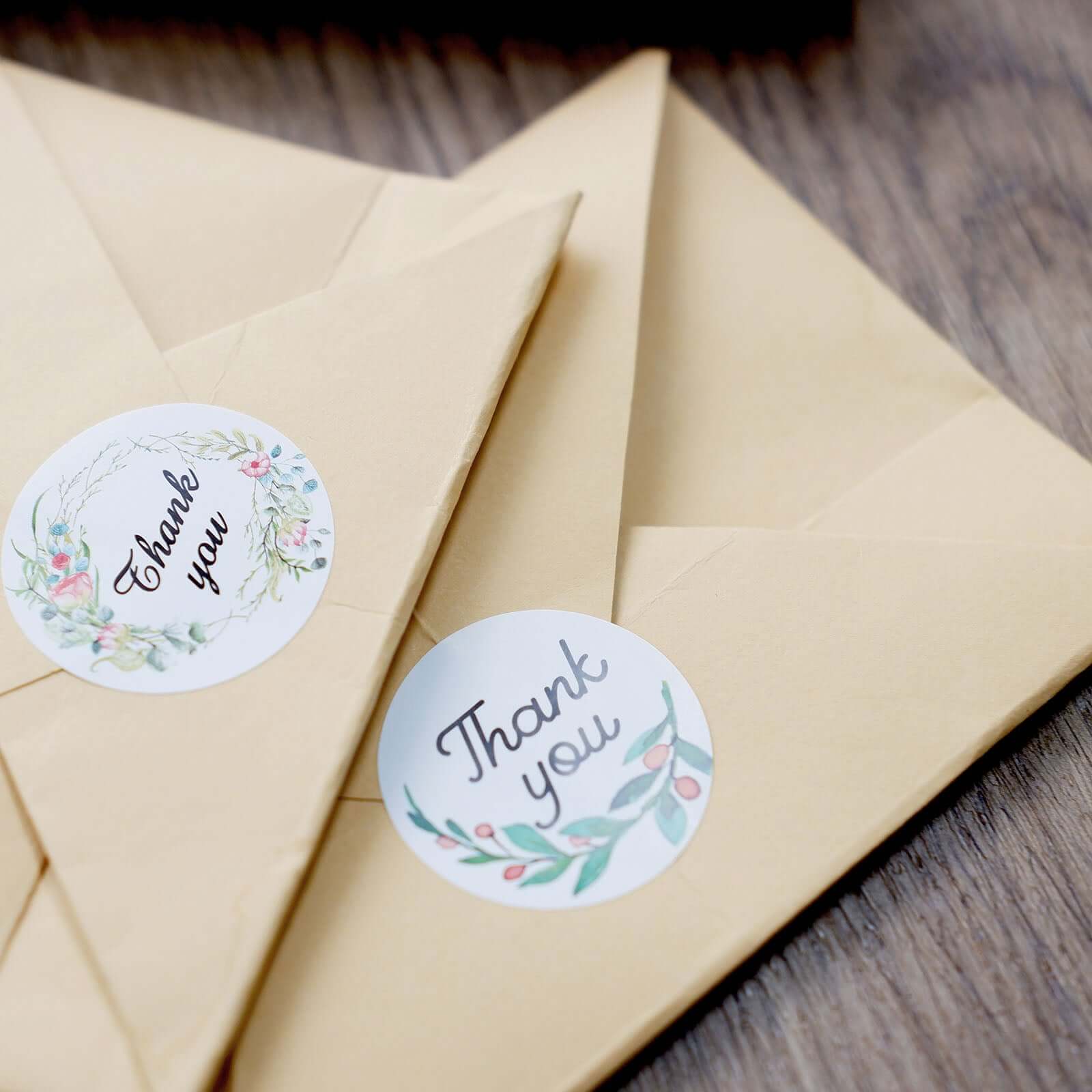 500Pcs 1.5" Thank You Black Print and Floral Design Stickers Roll, DIY Envelope Seal Labels - Round Assorted Designs