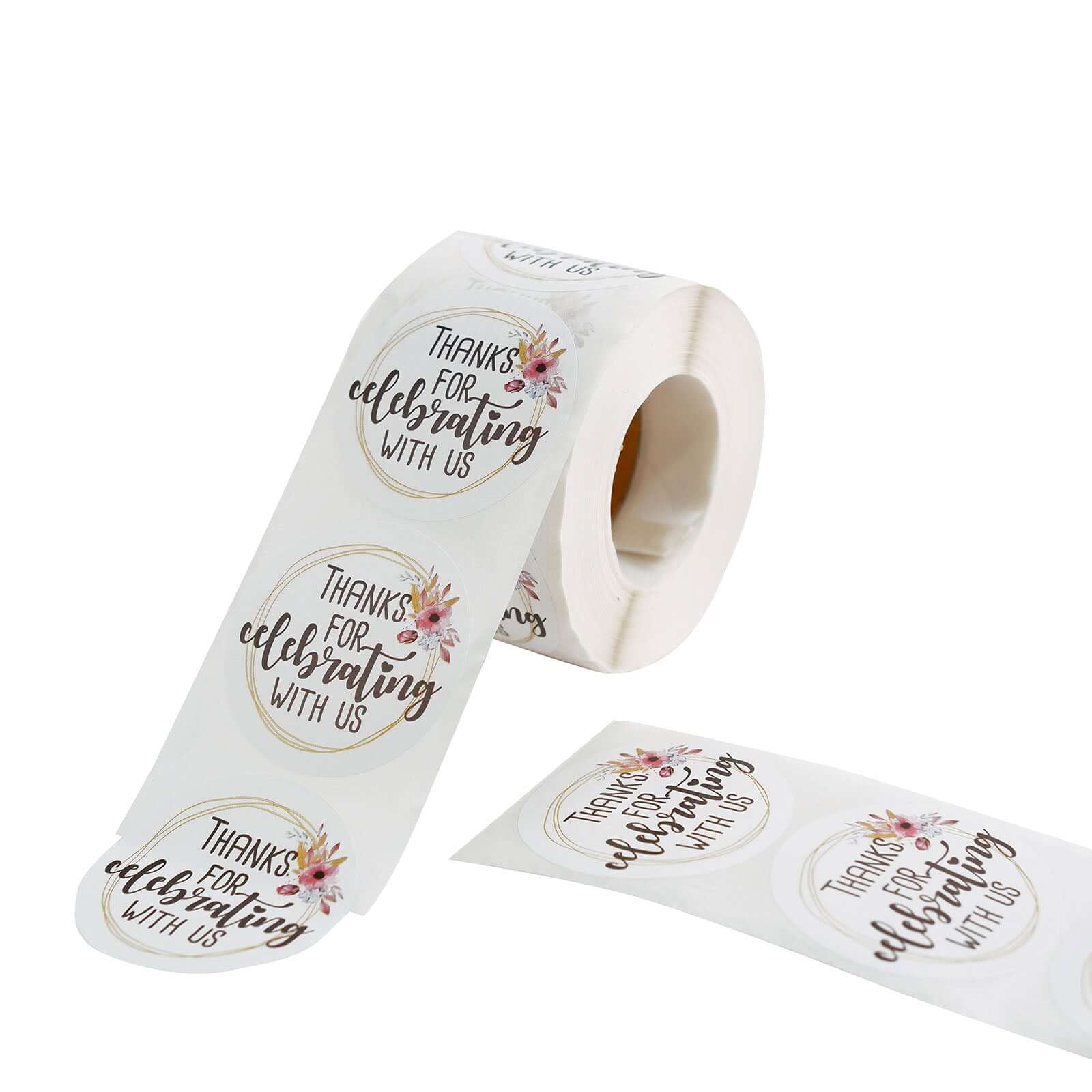 500Pcs 2" Thanks for celebrating with Us Stickers Roll, Labels for Envelops Seal and Wedding Favors - Round