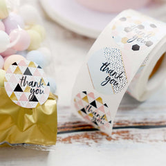 500Pcs 1.5" Thank You Black White Gold Pink Glam Stickers Roll, Labels For DIY Envelope Seal Assorted Geometric Design - Round