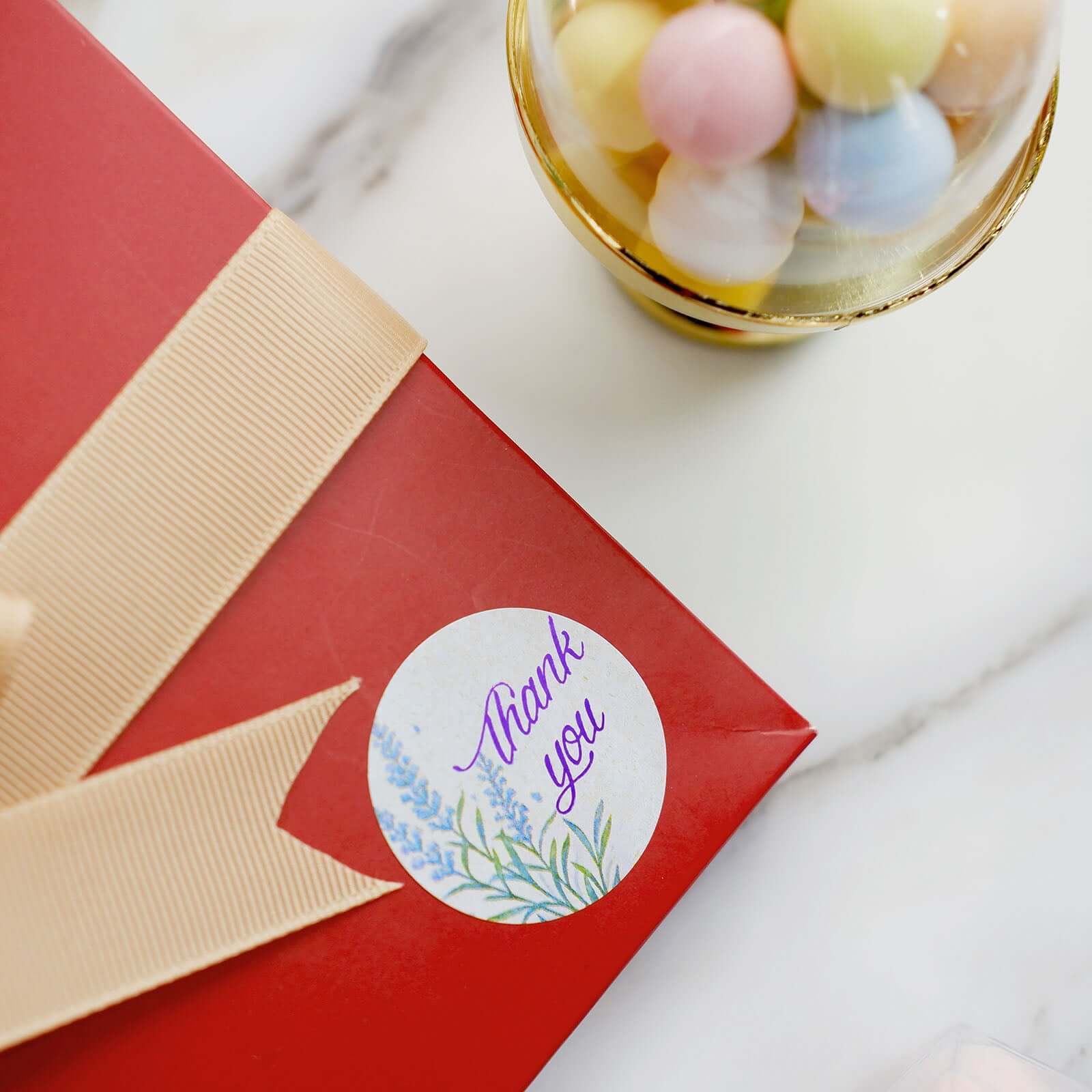 500Pcs 1.5" Thank You Purple Lavender Print Stickers Roll, Labels For DIY Envelope Seals - Round