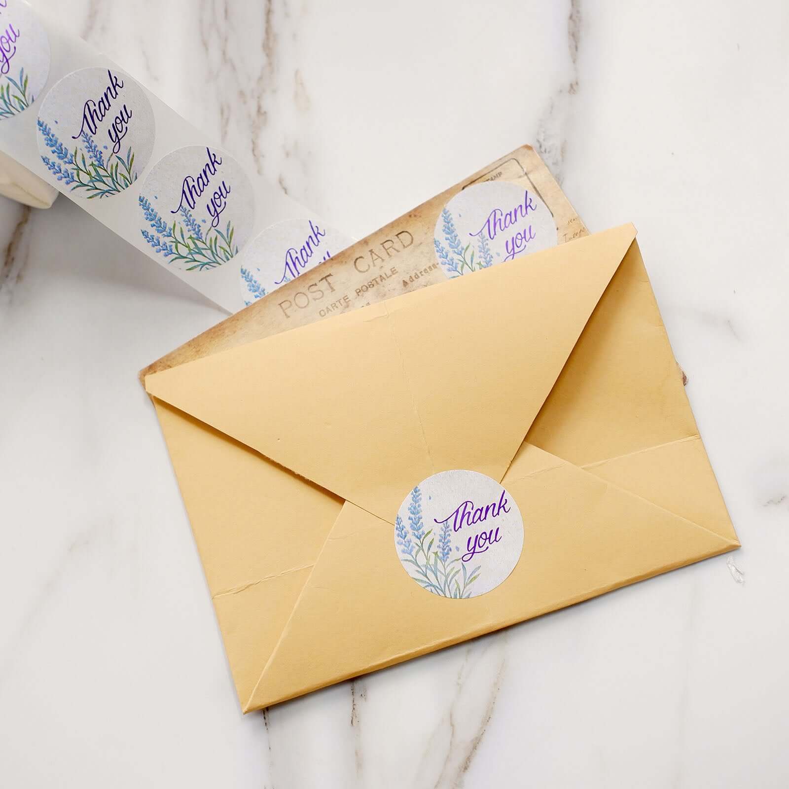 500Pcs 1.5" Thank You Purple Lavender Print Stickers Roll, Labels For DIY Envelope Seals - Round