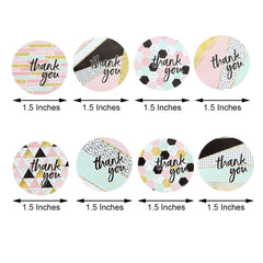 500Pcs 1.5" Thank You Black White Gold Pink Glam Stickers Roll, Labels For DIY Envelope Seal Assorted Geometric Design - Round