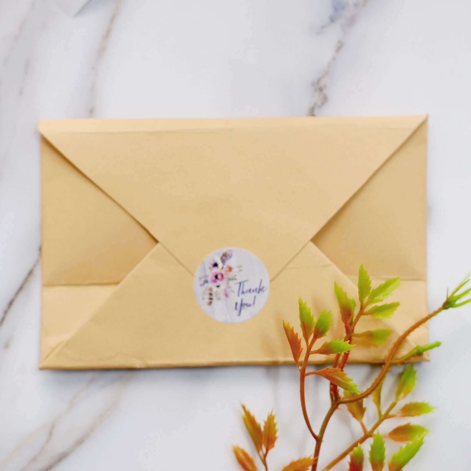 500Pcs 1" Thank You Rustic Floral Boho Chic Stickers Roll, Labels For DIY Envelope Seal - Round