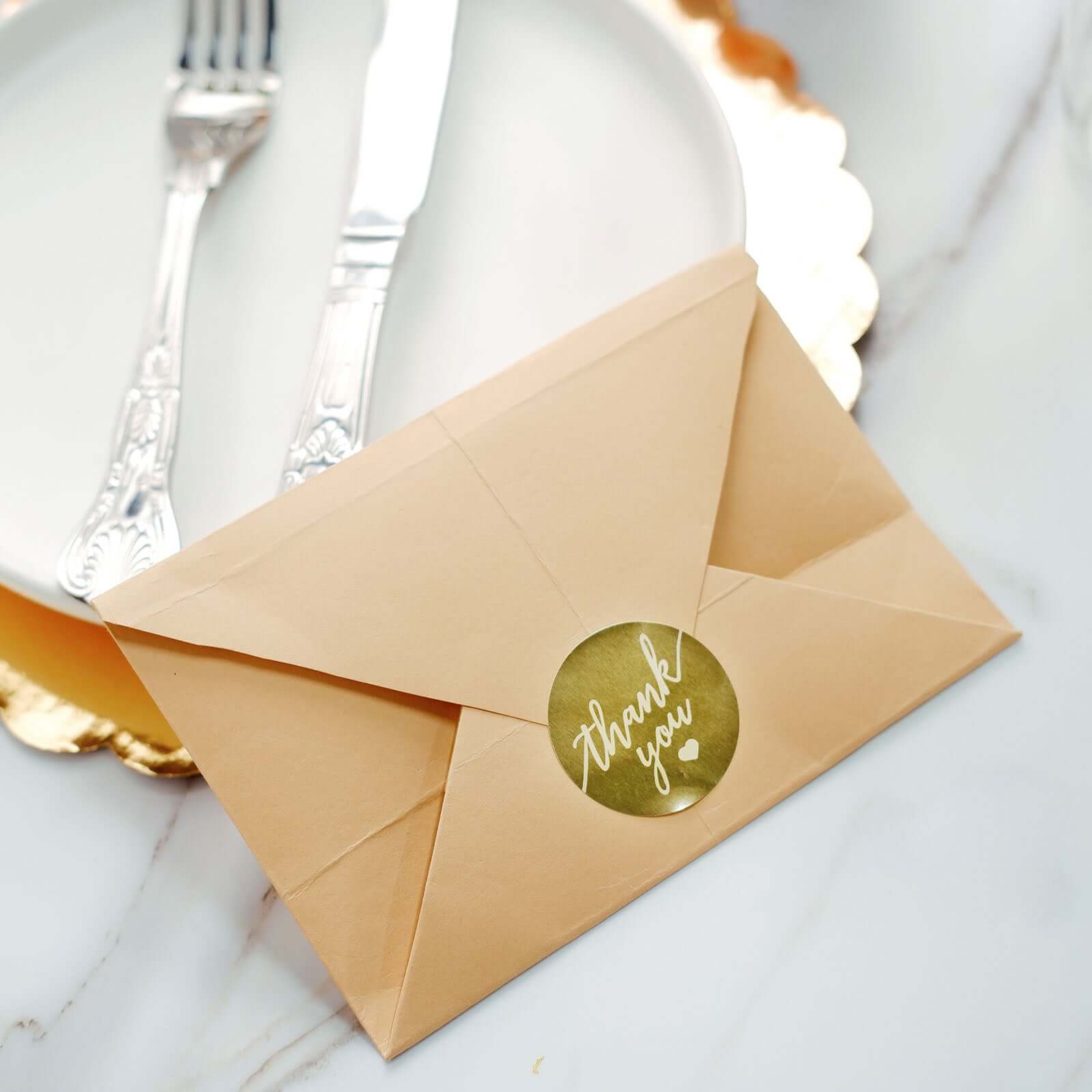 500Pcs 1.5" Thank You Gold With White Text Sticker Rolls, Labels and Seals For DIY Envelope - Round