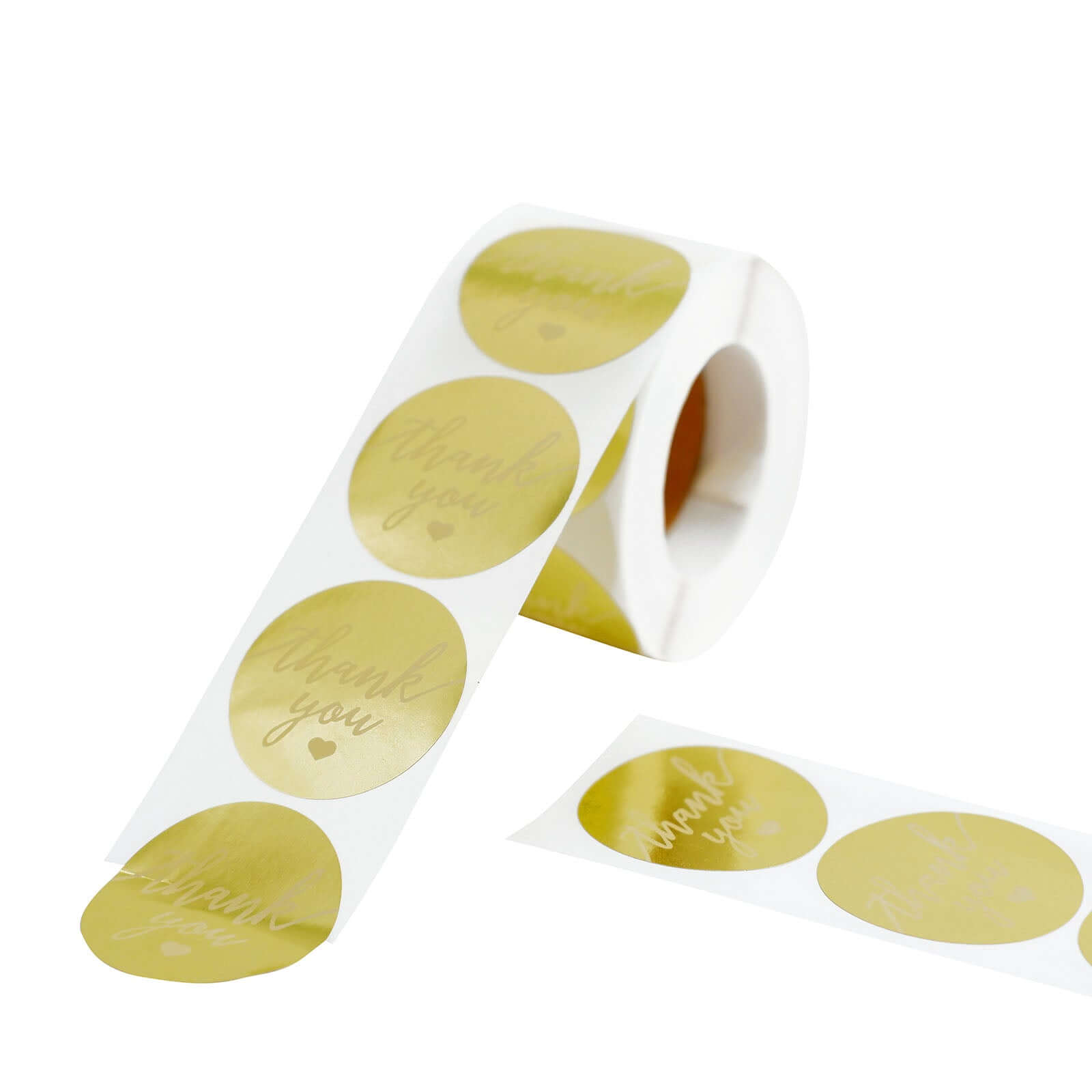 500Pcs 1.5" Thank You Gold With White Text Sticker Rolls, Labels and Seals For DIY Envelope - Round