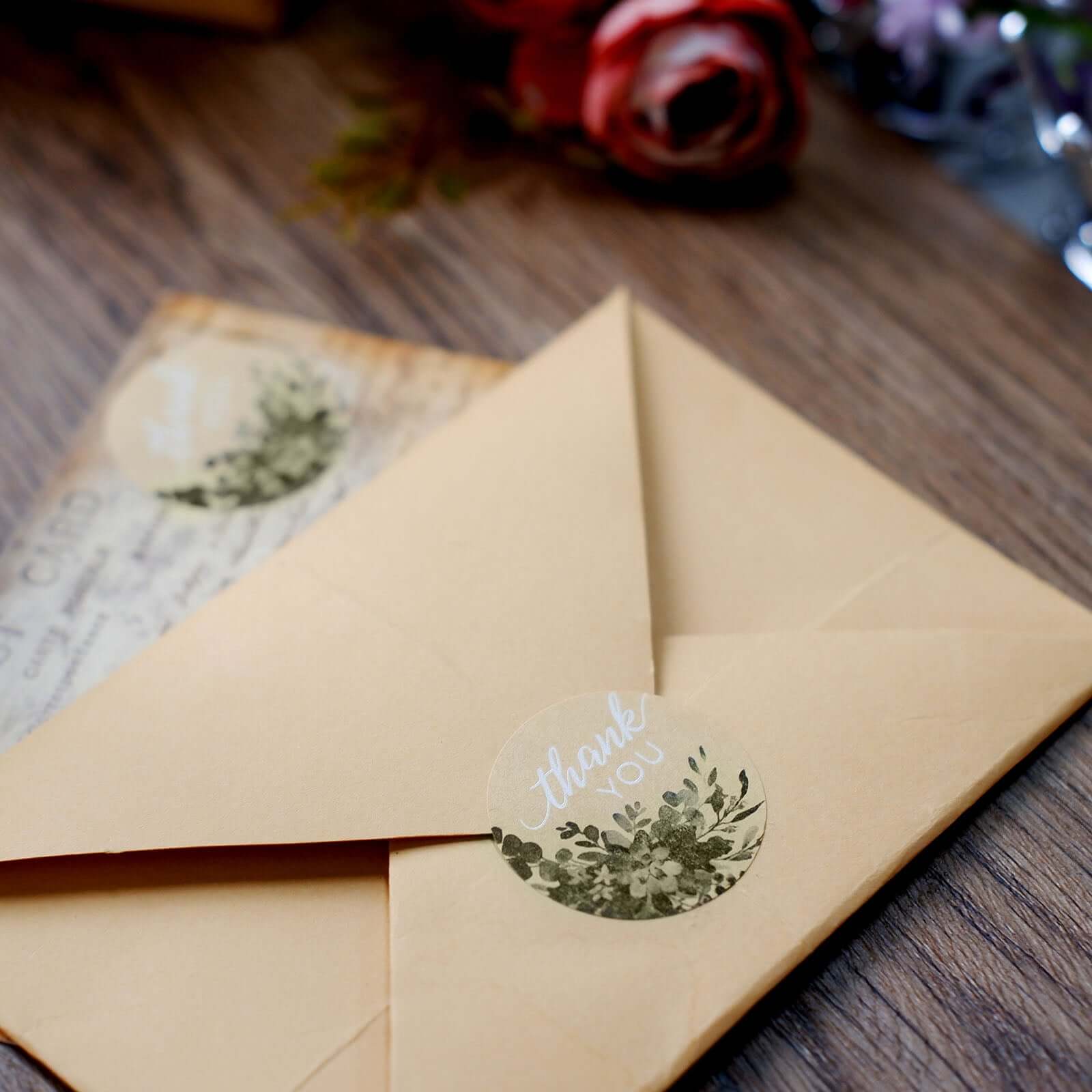 500Pcs 1.5" Thank You White Text With Natural Greenery Stickers Roll Décor Labels and Seals for DIY Envelope - Round