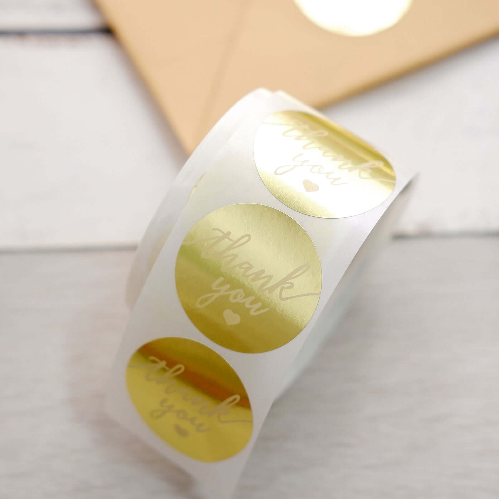 500Pcs 1.5" Thank You Gold With White Text Sticker Rolls, Labels and Seals For DIY Envelope - Round
