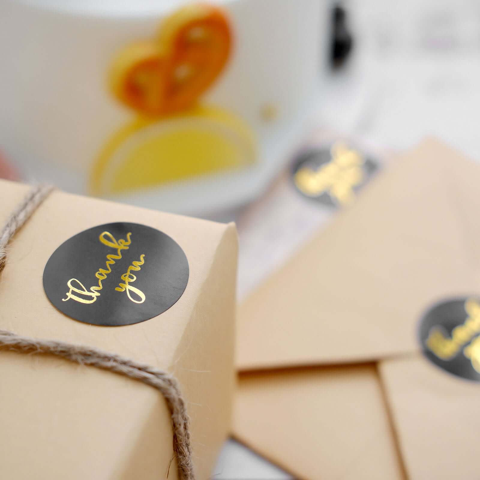 500Pcs 1.5" Thank You Gold Foil Text On Black Stickers Roll Décor Labels and Seals for DIY Envelope - Round