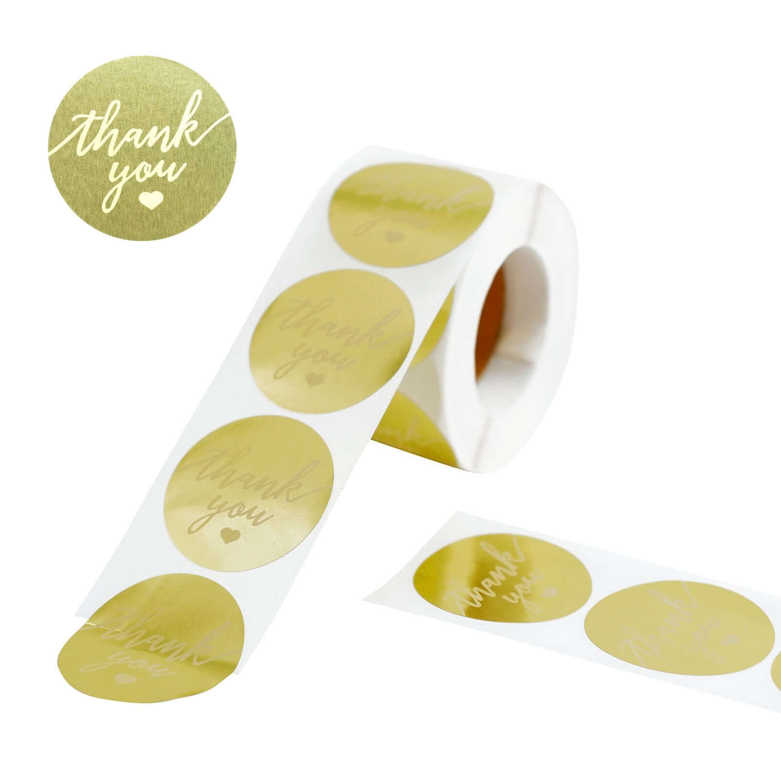 500Pcs 1.5" Thank You Gold With White Text Sticker Rolls, Labels and Seals For DIY Envelope - Round