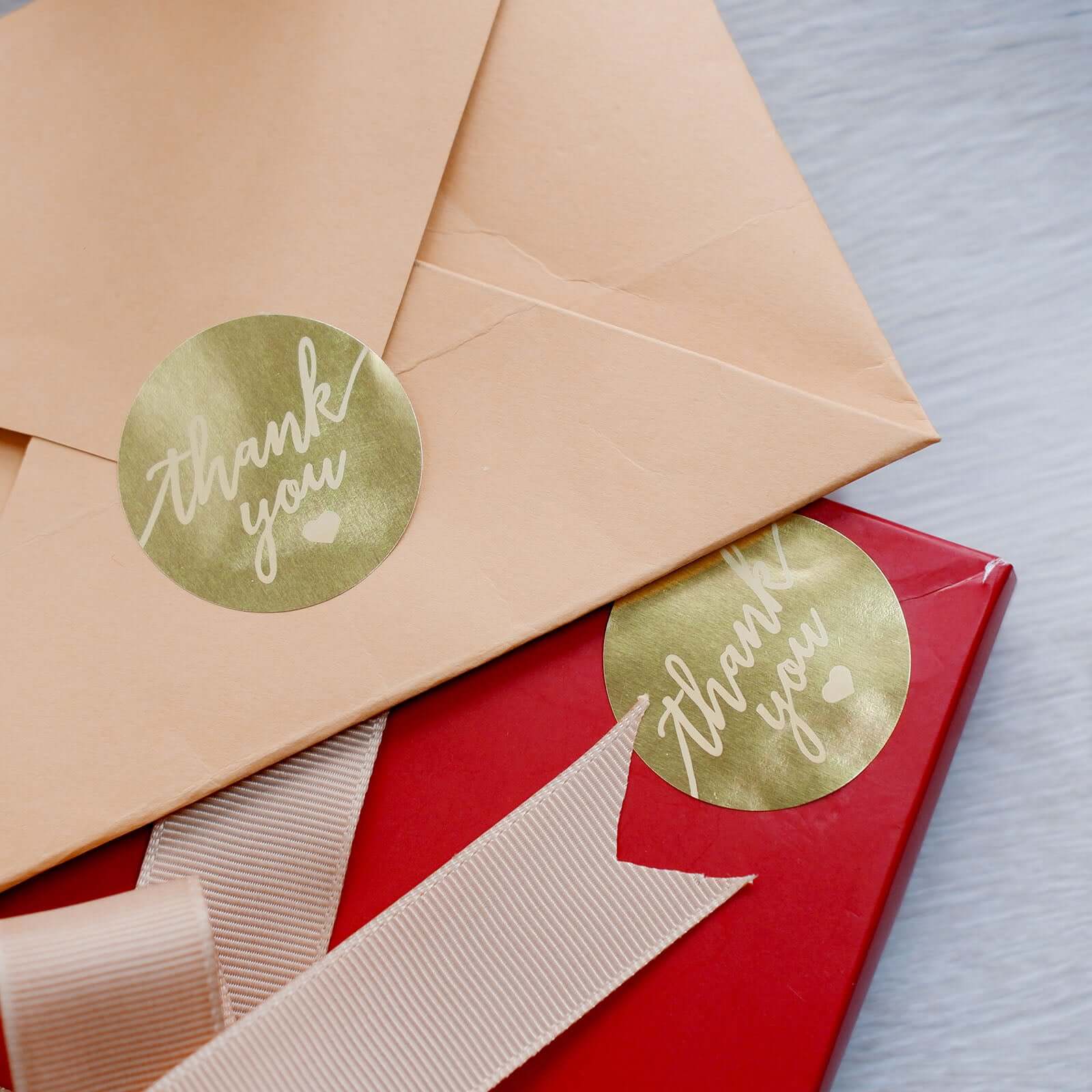 500Pcs 1.5" Thank You Gold With White Text Sticker Rolls, Labels and Seals For DIY Envelope - Round