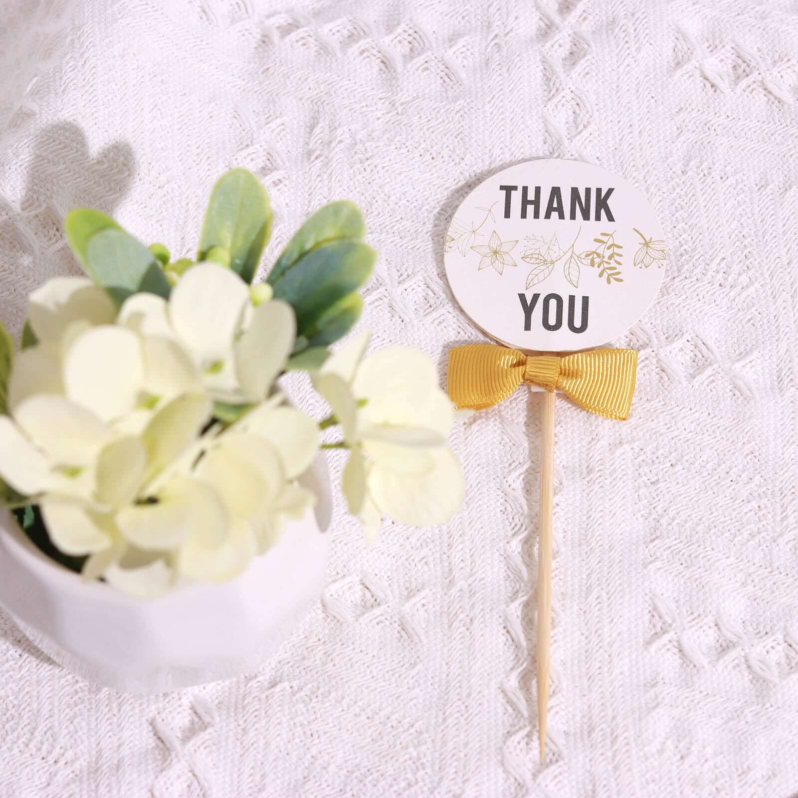 50 Pcs 1.5" Gold Grosgrain Pre Tied Ribbon Bows, Gift Basket Party Favor Bags Decor - Polyester