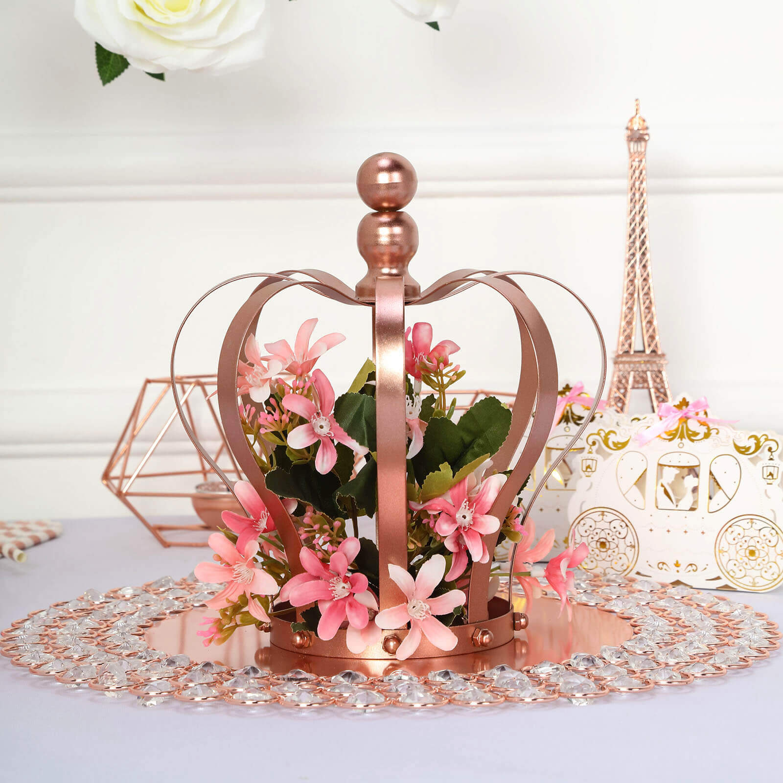 Metal Royal Crown Cake Topper Rose Gold - Sophisticated Wedding Cake Centerpiece Decor for Themed Events 9"