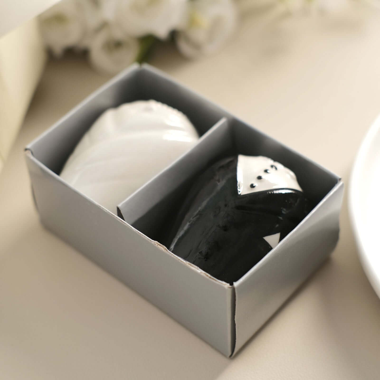 2.5" Bride Groom Ceramic Salt And Pepper Shaker Party Favors Set, Wedding Favors in Pre-Packed Gift Box