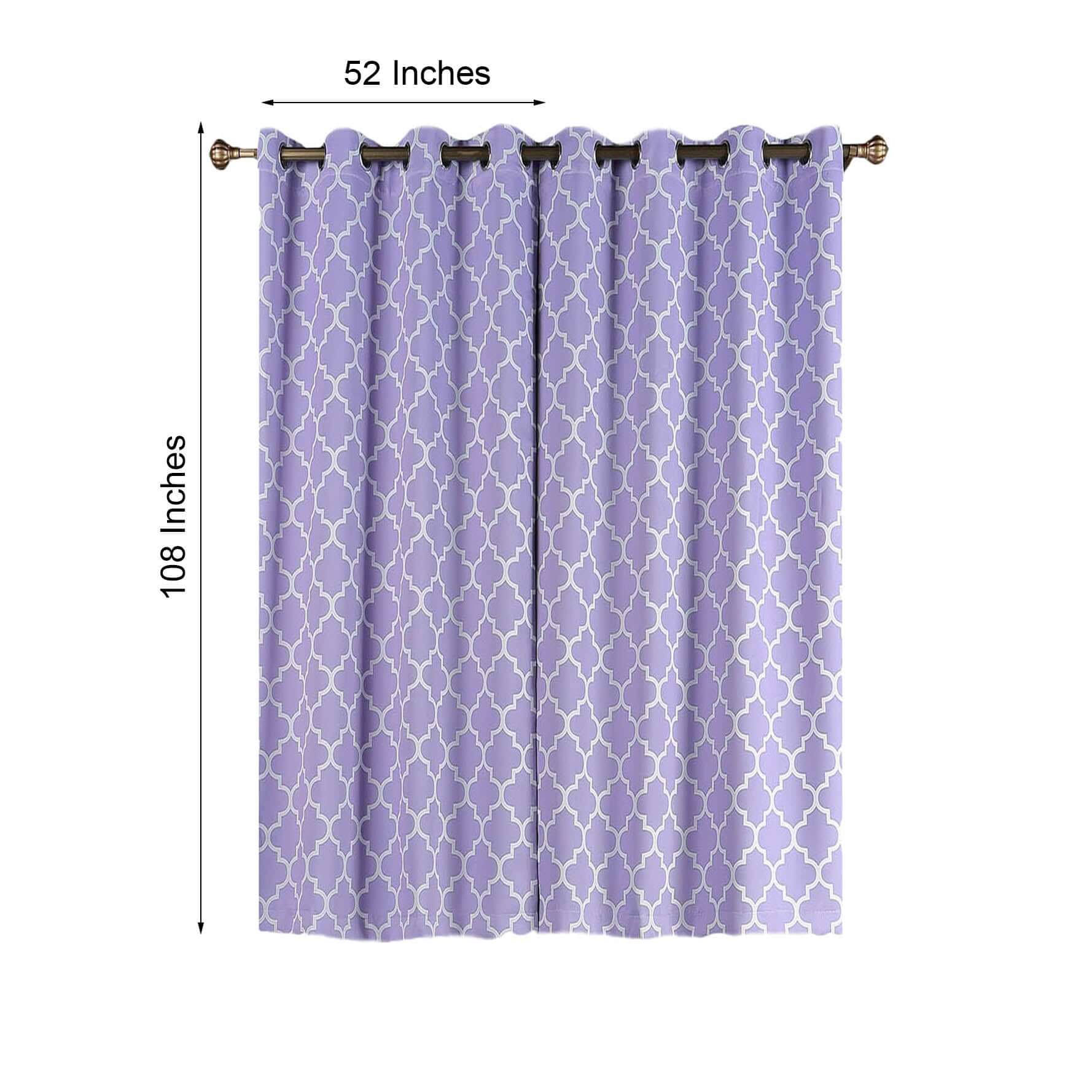 2 Pack White Lavender Lilac Lattice Print Thermal Blackout Curtains With Chrome Grommet Window Treatment Panels - 52"x108" Clearance SALE
