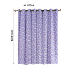 2 Pack White Lavender Lilac Lattice Print Thermal Blackout Curtains With Chrome Grommet Window Treatment Panels - 52"x108" Clearance SALE