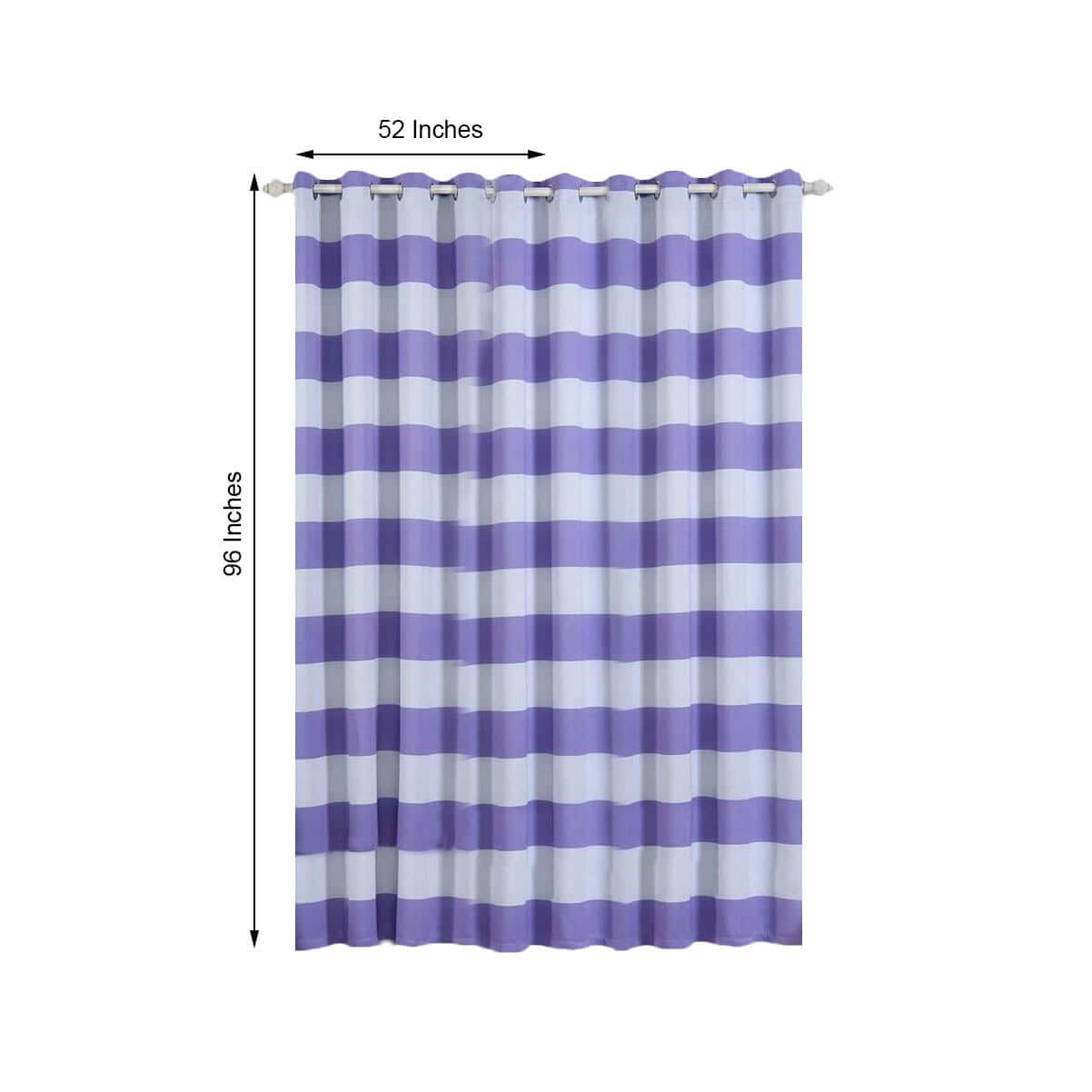 2 Pack White Lavender Lilac Cabana Stripe Thermal Blackout Curtains With Chrome Grommet Window Treatment Panels - 52"x96"