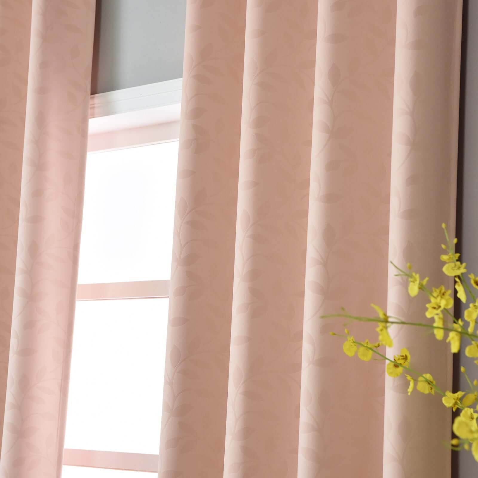 2 Pack Blush Embossed Thermal Blackout Curtain Panels, 52"x64" With Chrome Grommet Window Treatment