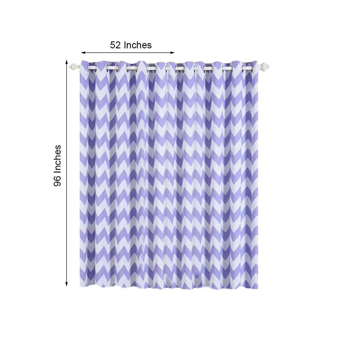 2 Pack White Lavender Lilac Chevron Print Thermal Room Darkening Blackout Window Curtain Panels With Chrome Grommet - 52"x96"