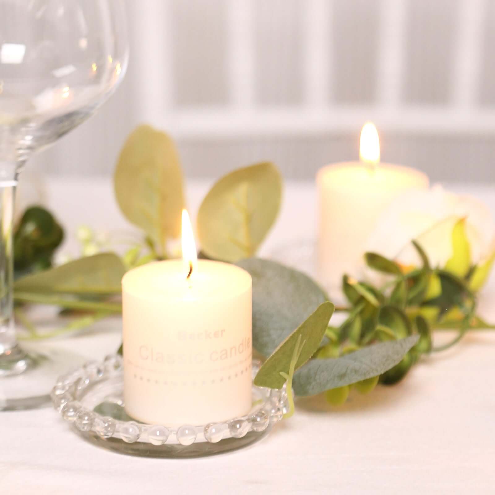 6-Pack Glass Pillar Candle Holder Plates Clear with Beaded Rims - Transparent Small Round Coaster Trays 4"