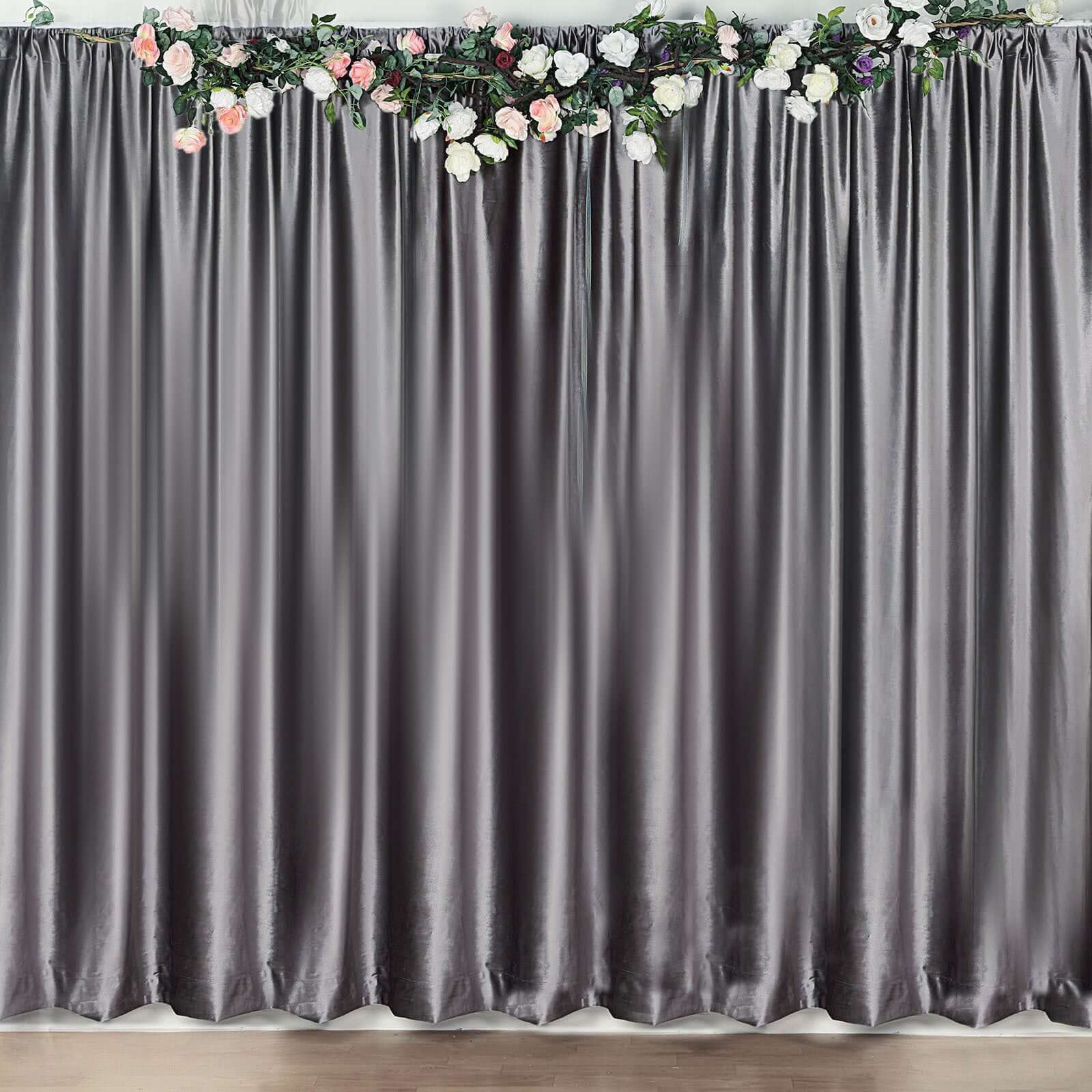 8ftx8ft Charcoal Gray Premium Smooth Velvet Event Curtain Drapes, Privacy Backdrop Event Panel with Rod Pocket