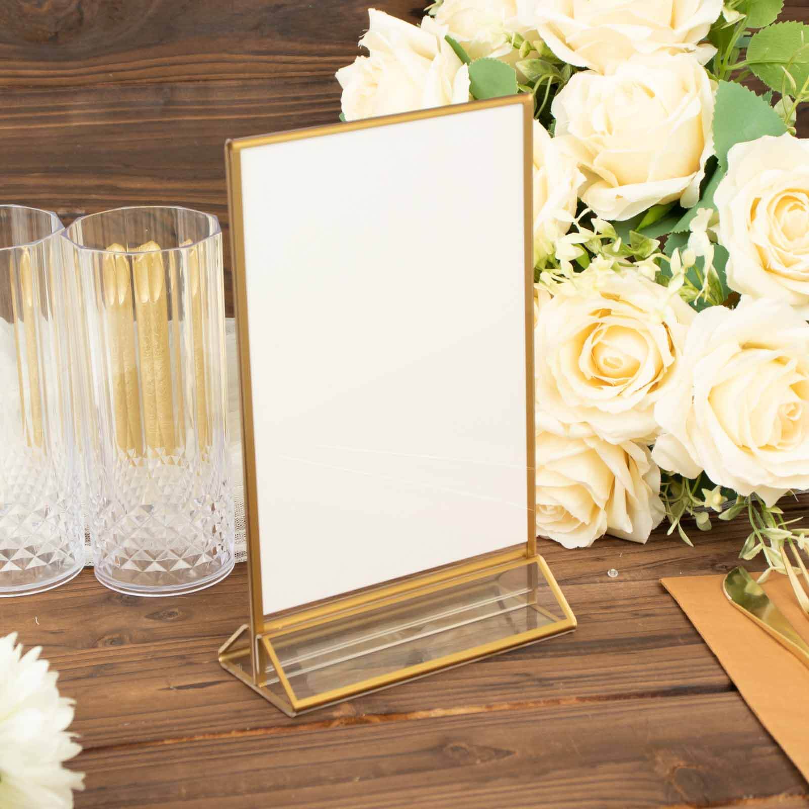 6-Pack Gold Frame Acrylic Table Sign Holders Double-Sided Display for Numbers and Menus - Perfect for Weddings 5"x9"