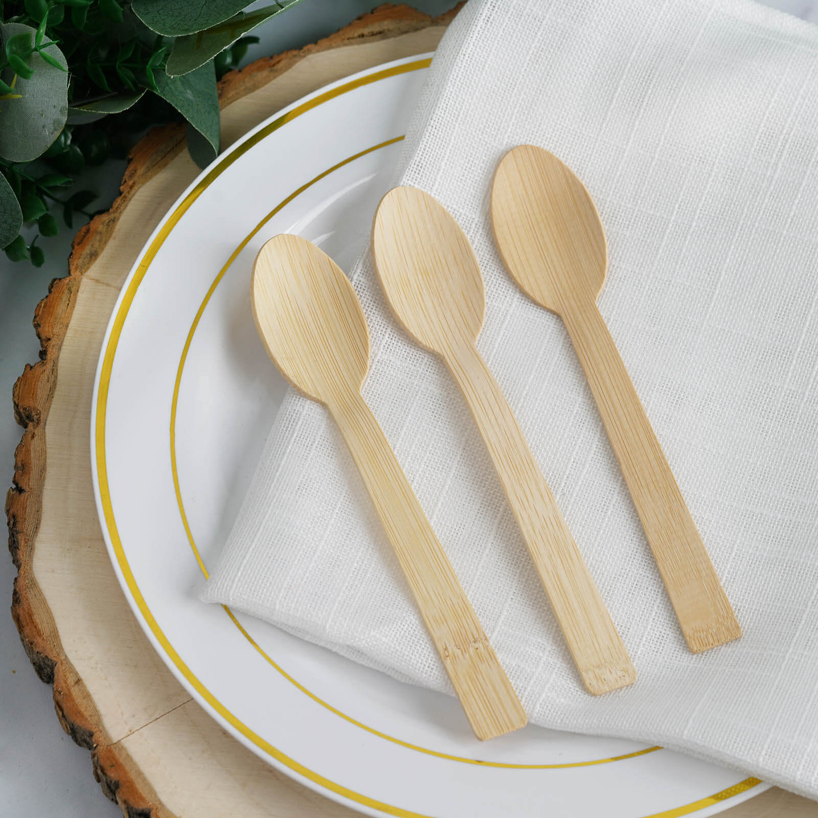 25 Pack 7" Eco Friendly Bamboo Disposable Picnic Spoons, Cutlery
