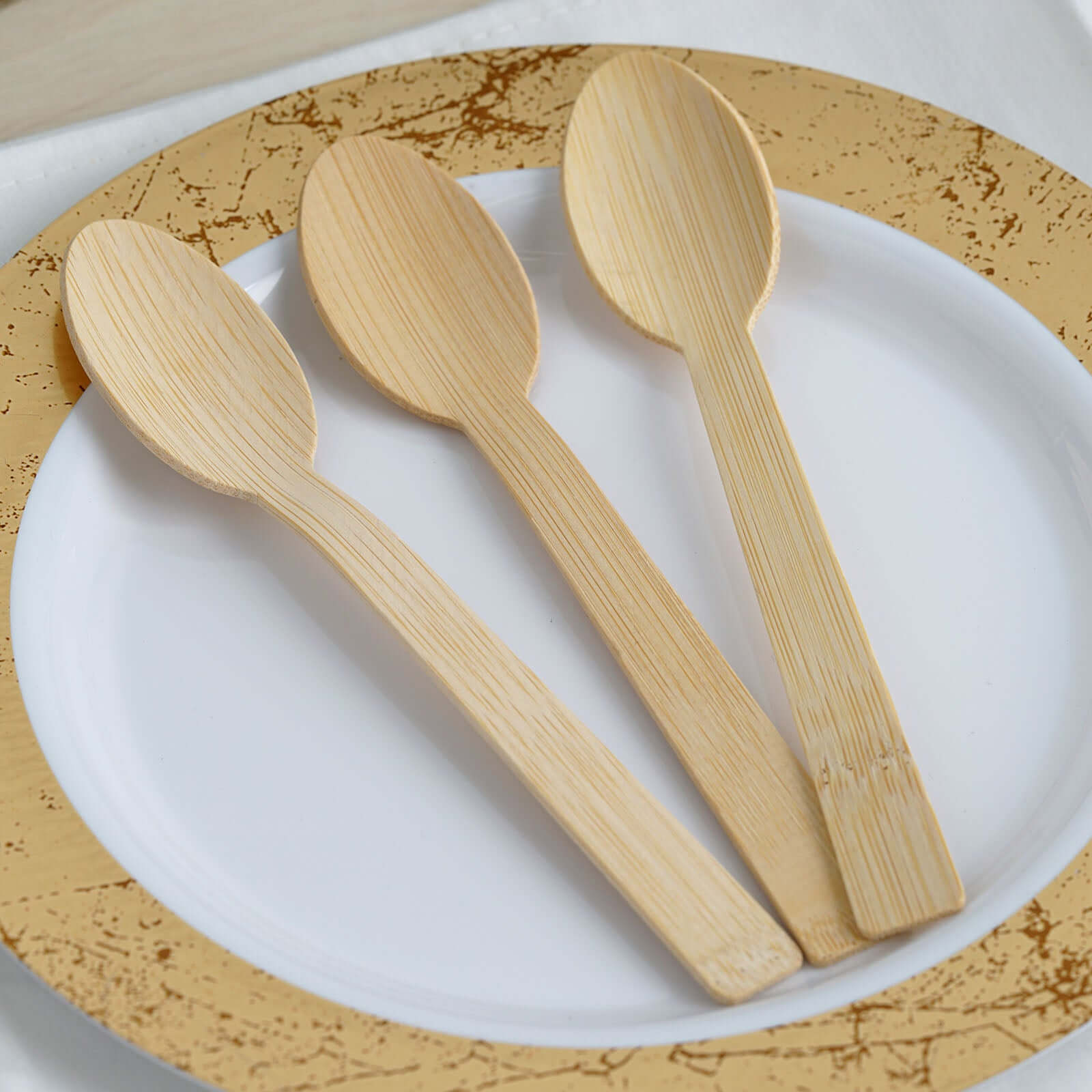 25 Pack 7" Eco Friendly Bamboo Disposable Picnic Spoons, Cutlery