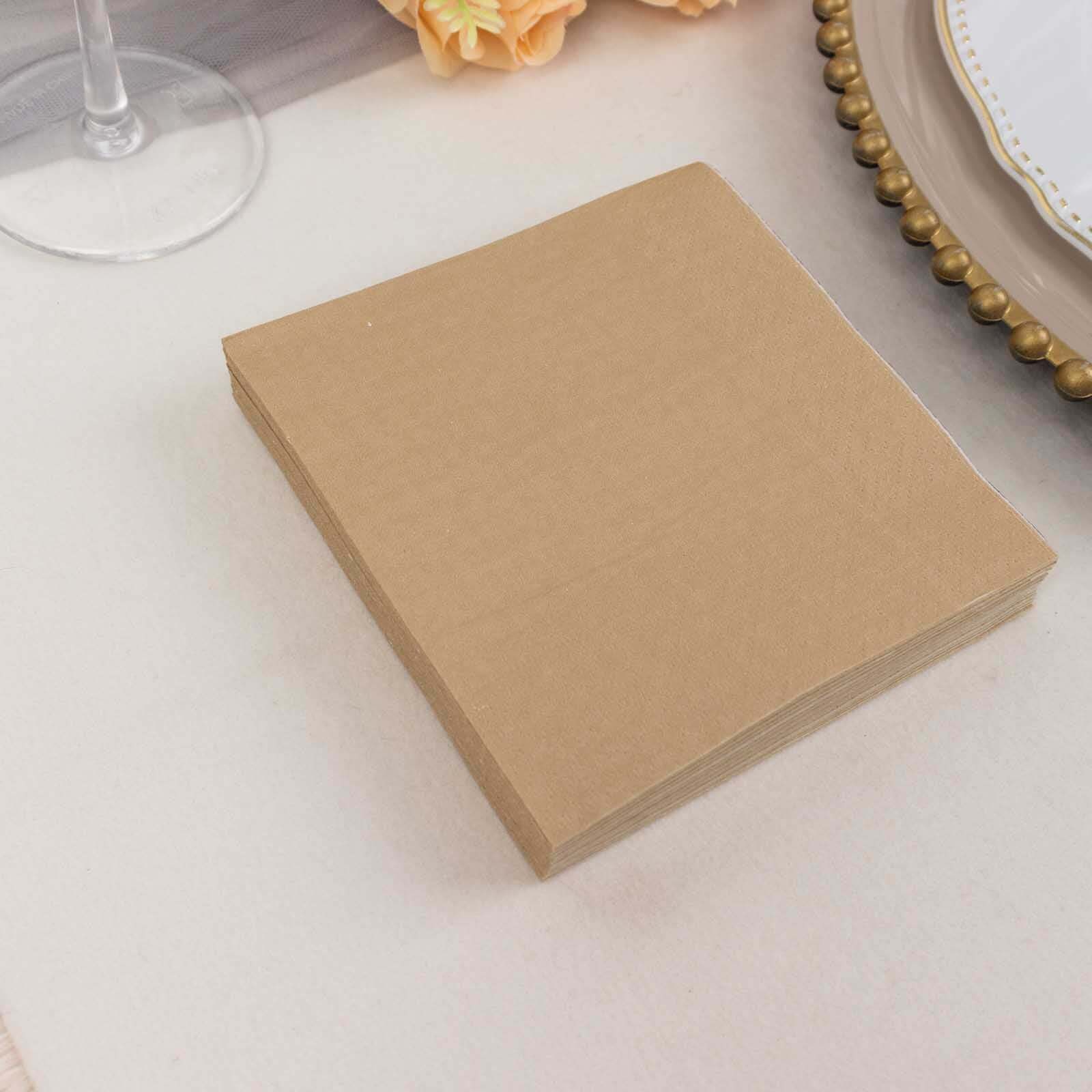 50-Pack Paper Beverage Napkins Natural - 2 Ply Disposable Soft 18GSM Cocktail Napkins 5"x5"