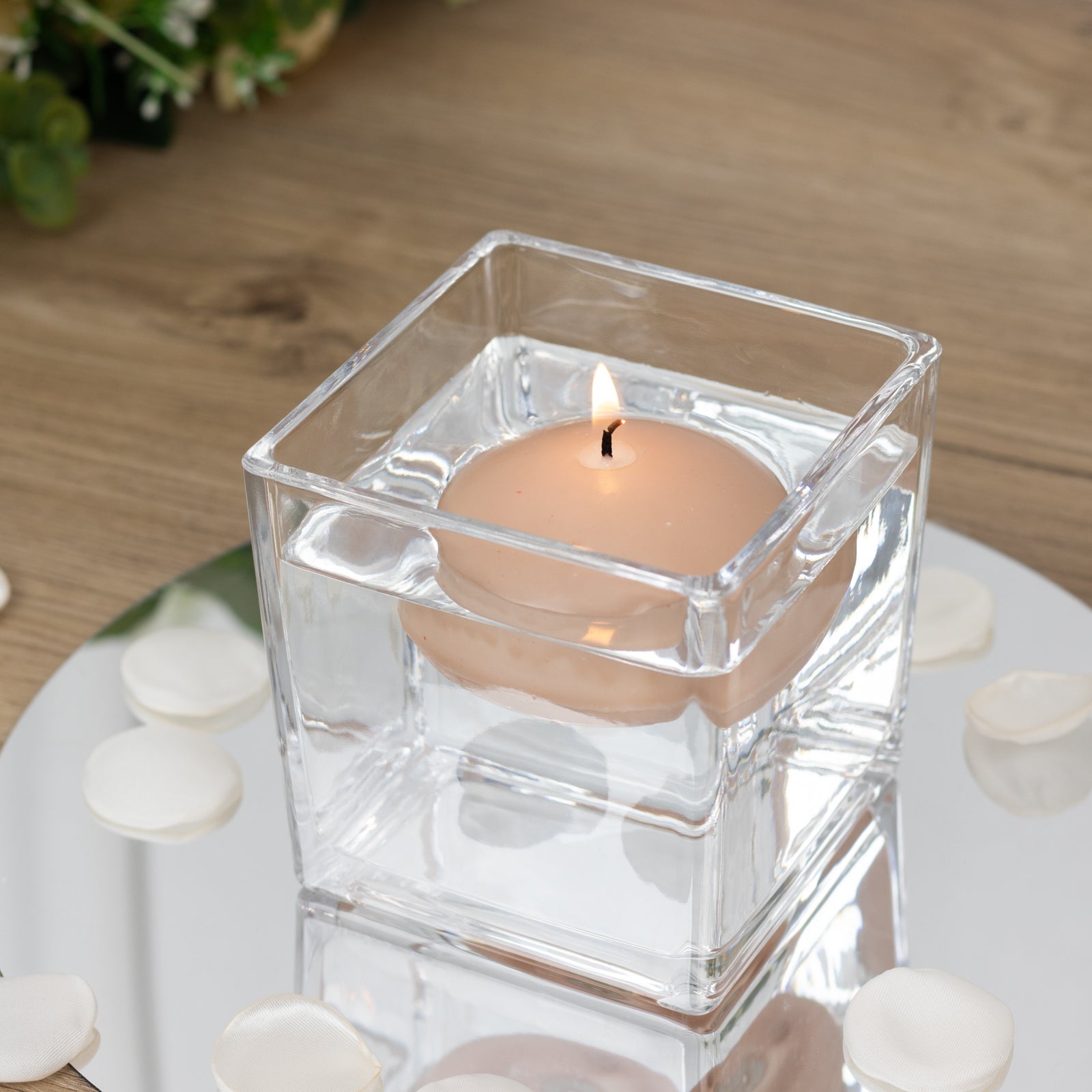 12 Pack 3" Beige Floating Candles, Unscented Dripless Wax Discs for Centerpieces