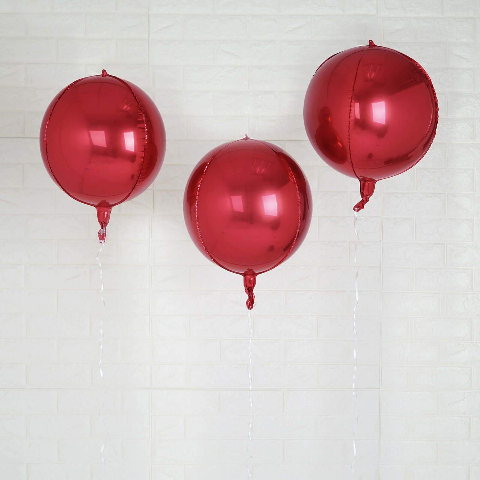 2 Pack 12" 4D Burgundy Sphere Mylar Foil Helium or Air Balloons