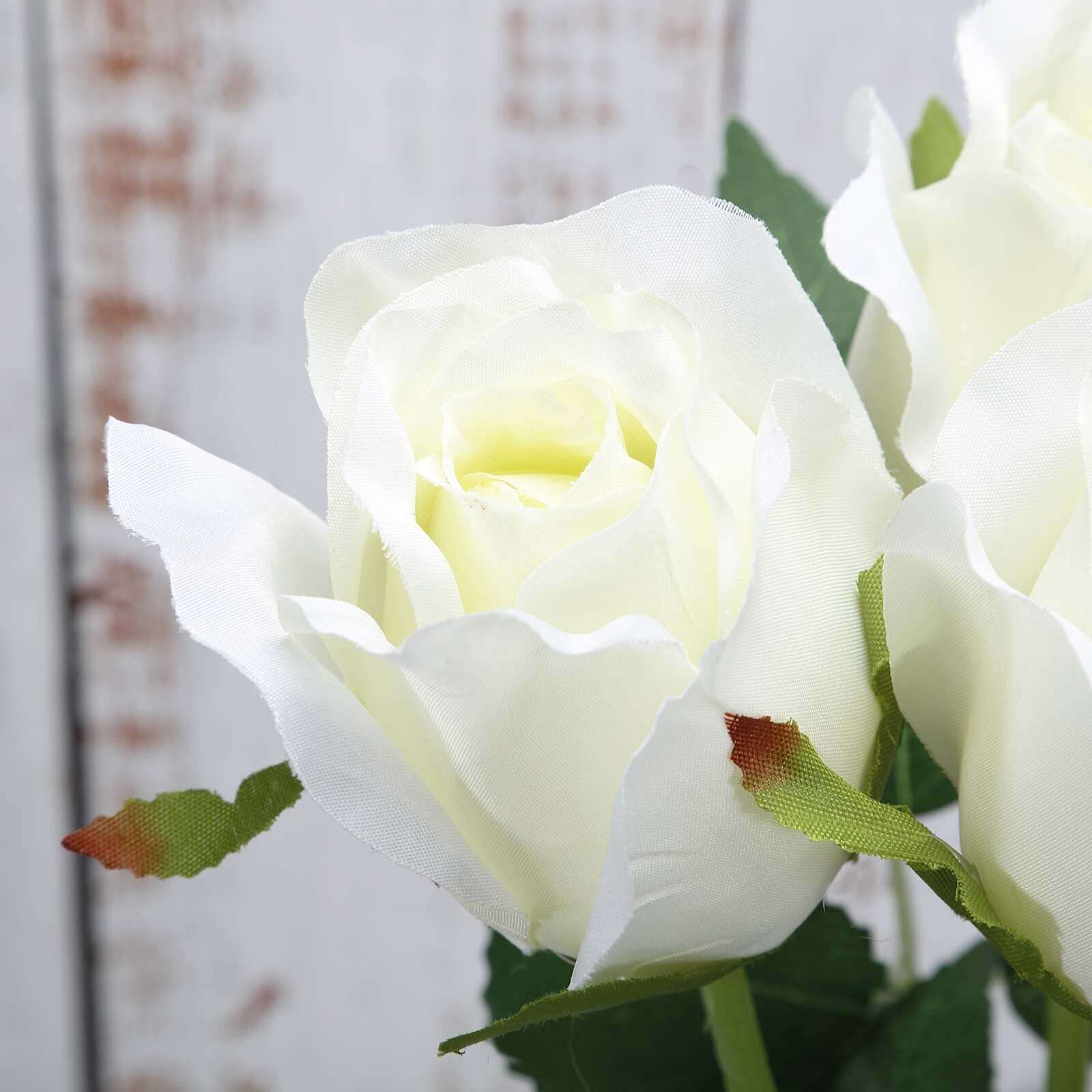 31" 24Pcs Cream Long Stem Artificial Silk Roses Flowers