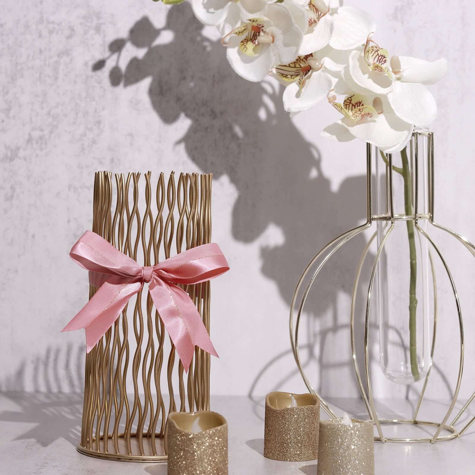 50 Pcs 10" Dusty Rose Pre Tied Ribbon Bows, Satin Ribbon With Gold Foil Lining For Gift Basket and Party Favors Decor