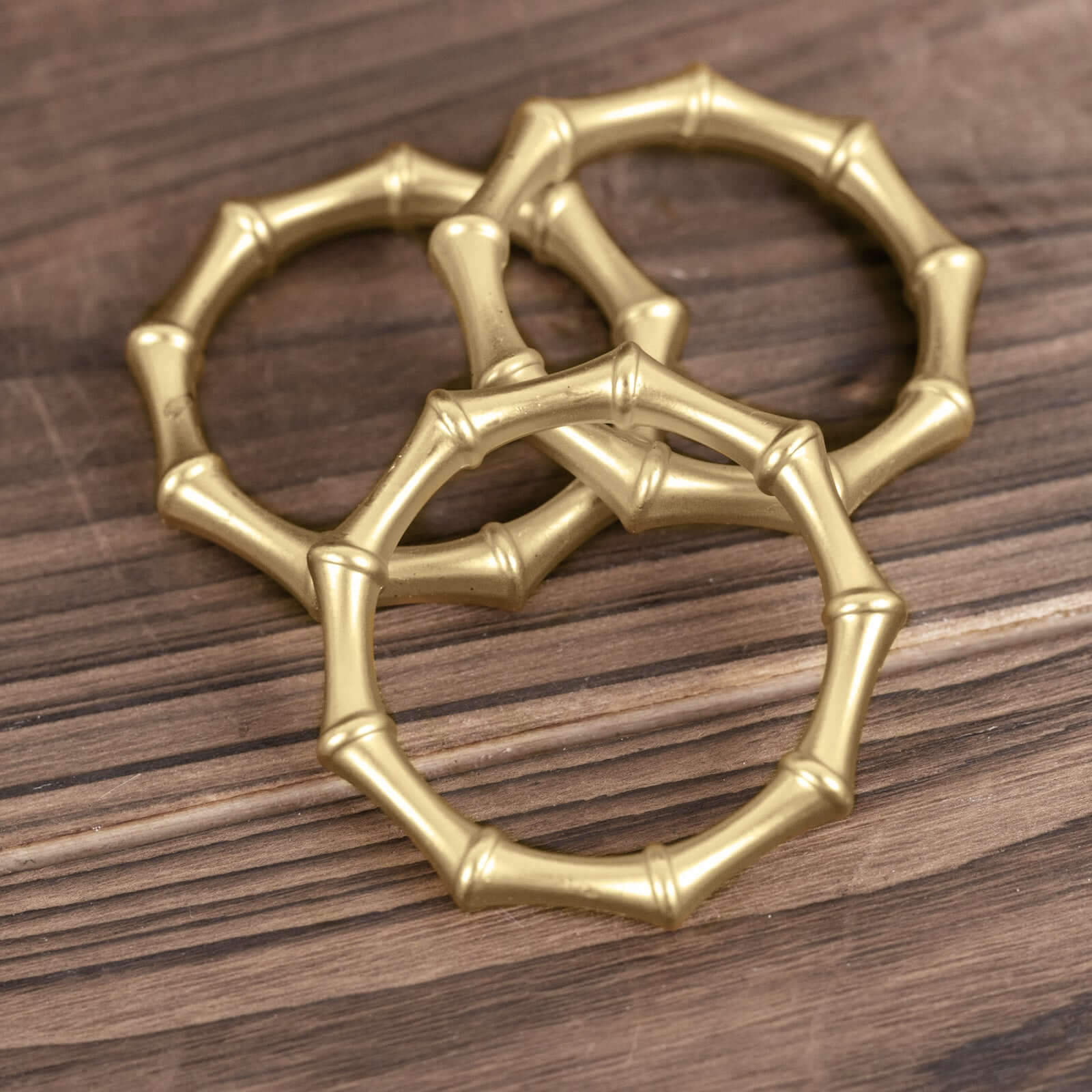 4 Pack Gold Metal Napkin Rings Bamboo Knuckle Style, Modern Serviette Holders - 2"