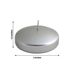 4 Pack 3" Metallic Silver Disc Unscented Floating Candles, Dripless