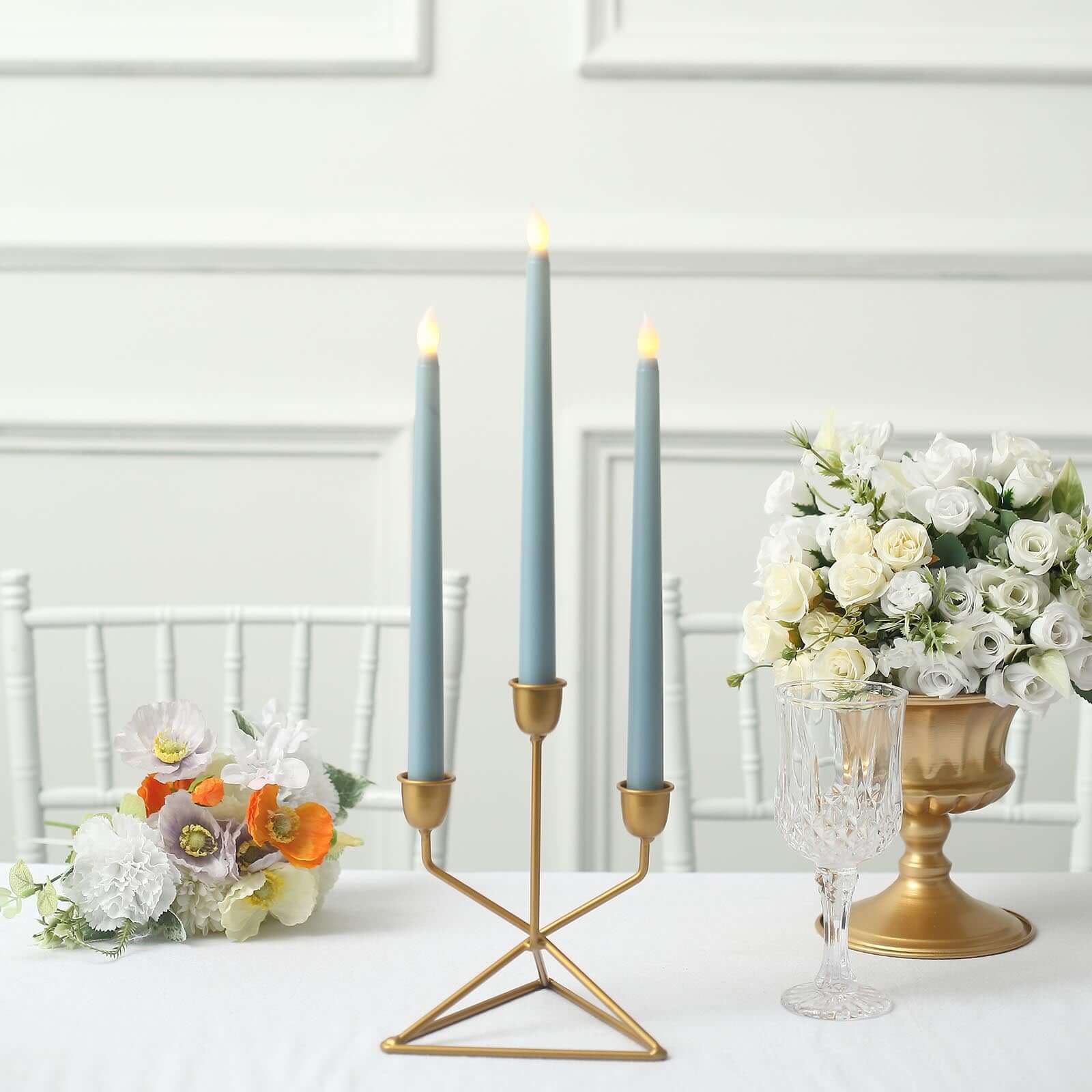 3-Pack LED Decorative Lighting Warm Flickering Dusty Blue - Flameless Taper Candles 11"