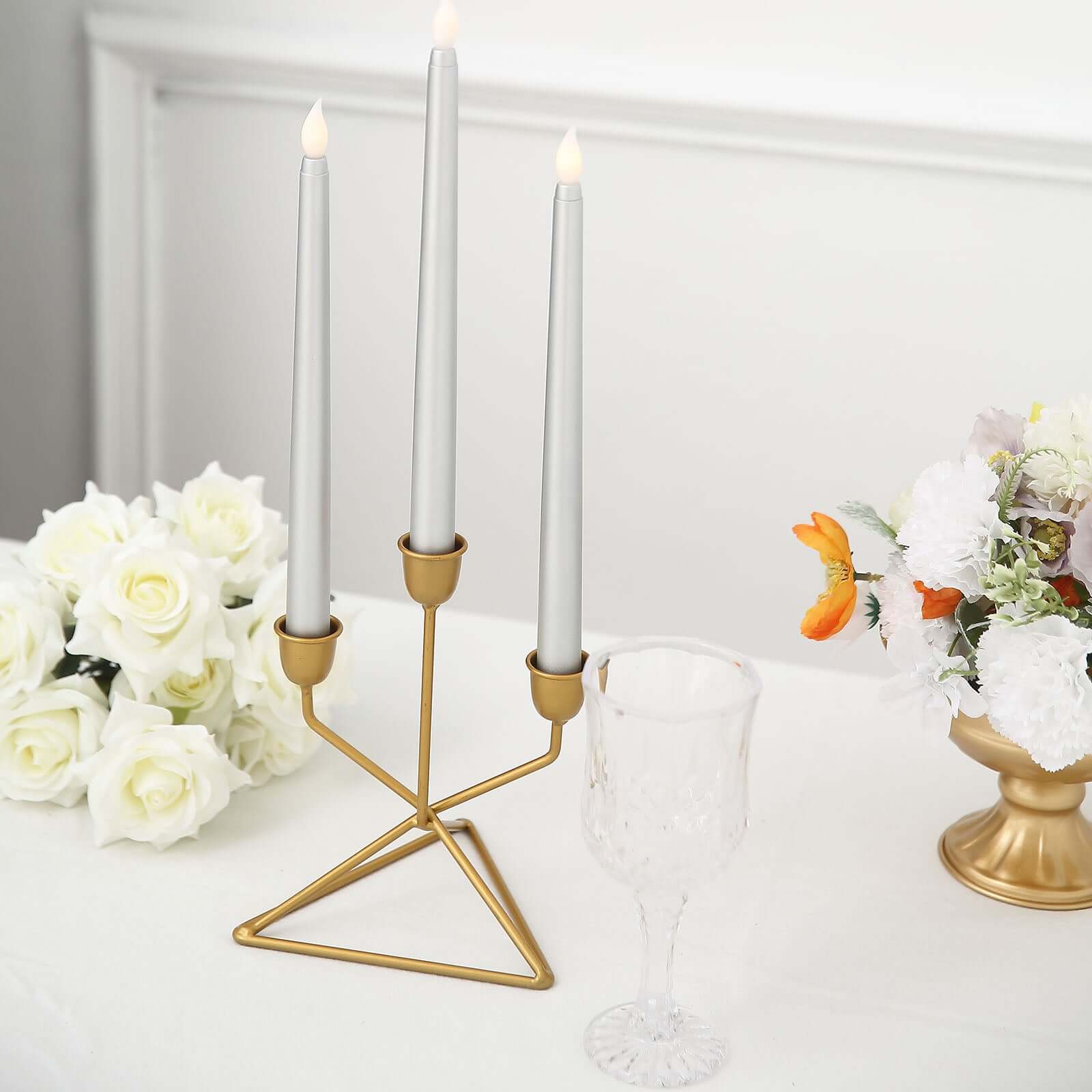 3-Pack LED Decorative Lighting Warm Flickering Silver - Flameless Taper Candles 11"