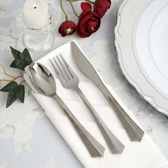 25-Pack Plastic Spoons Heavy Duty Titanium Silver Design - Durable Disposable Utensils for Parties 7"