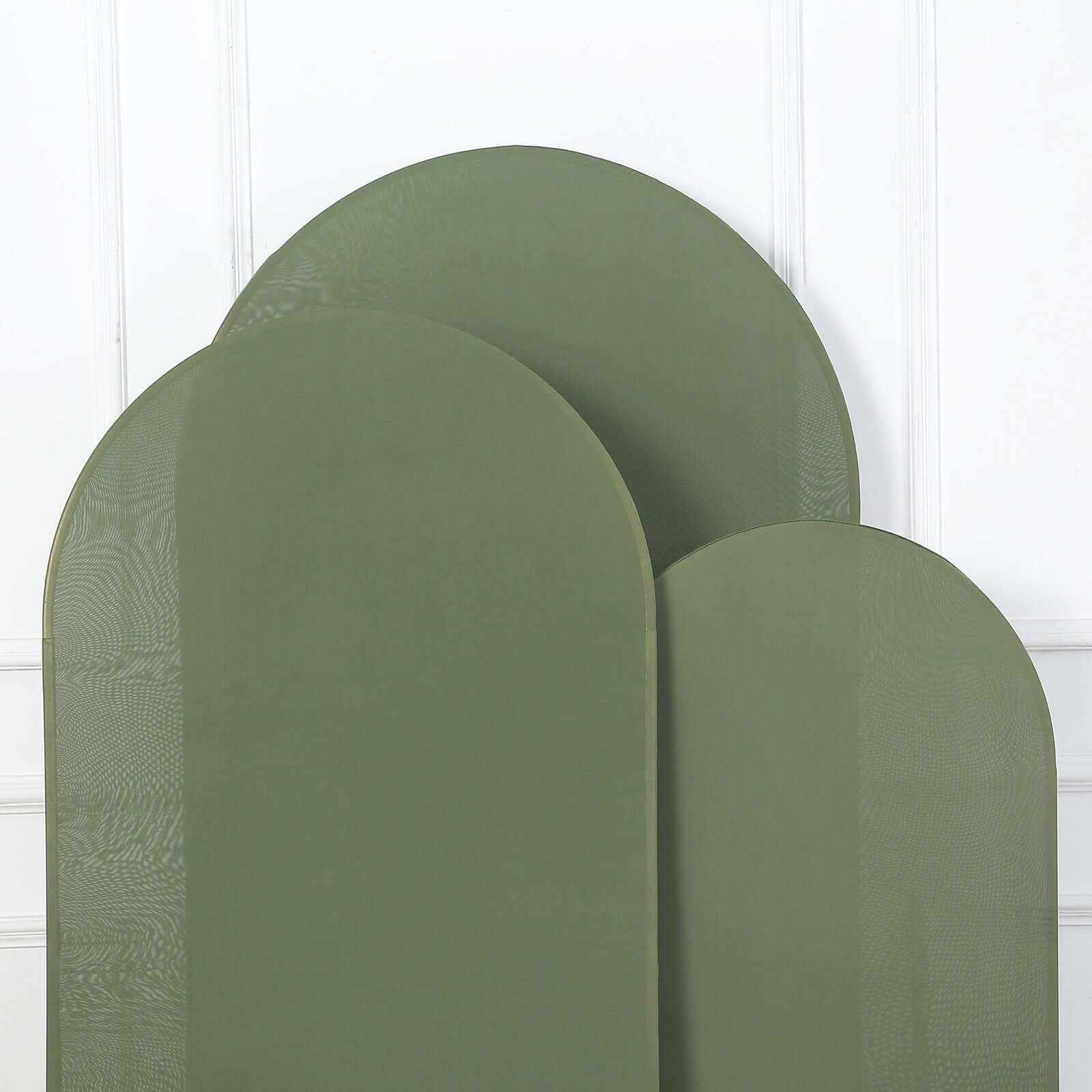 Set of 3 Matte Olive Green Spandex Fitted Chiara Backdrop Stand Cover For Round Top Wedding Arch - 5ft, 6ft, 7ft