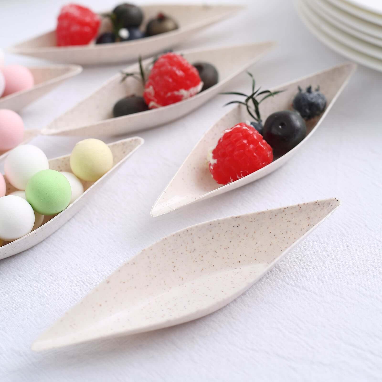 24-Pack Mini Wheat Straw Fiber Snack Plates Boat Shaped Biodegradable - Great for Desserts 5"