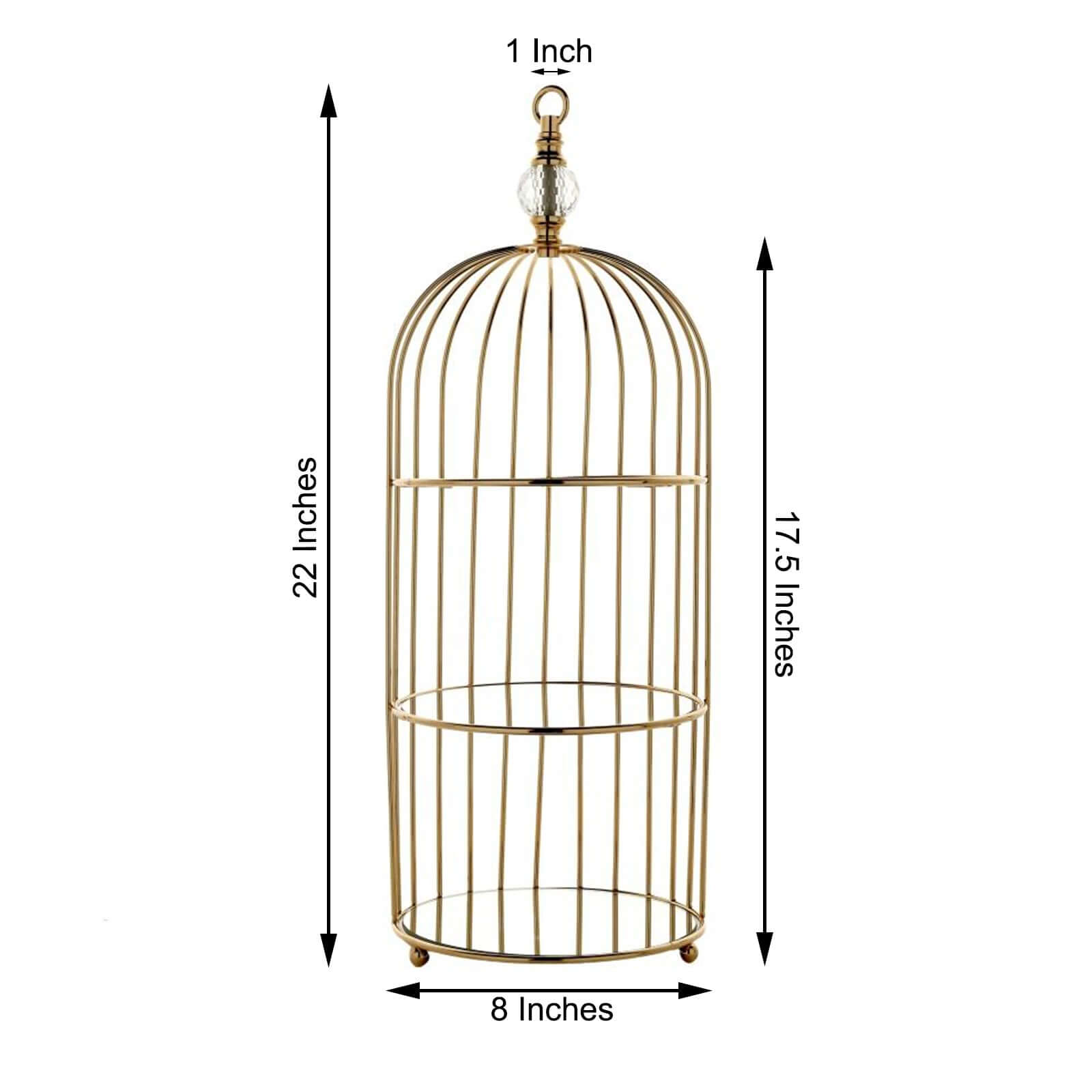 3-Tier Cupcake Cake Stand Bird Cage Design with Crystal Top Mirror Base - Serving Tray with Hanging Option 22"