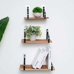 3 Pack Wood Metal Floating Wall Shelves Wall Mounted Shelf Set Decor