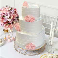 Metal Cake Stand Geometric Diamond Cut Design Gold with Glass Top - Dessert Display Riser 16"