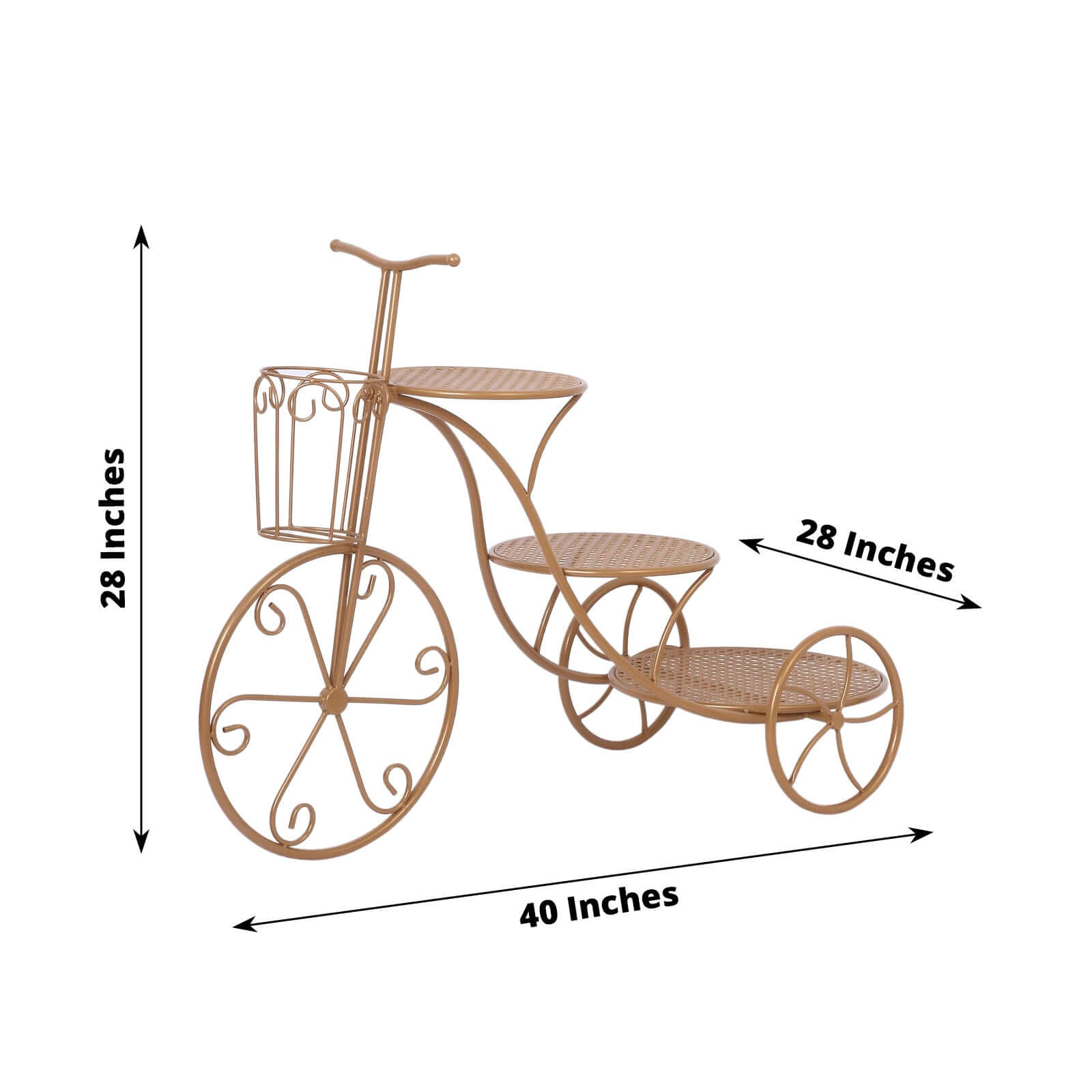 3-Tier Metal Cake Stand 40" Gold Bicycle Shape with Mesh Trays - Exquisite Multi Layered Cupcake Dessert Display Holder for Weddings Garden-Themed Events & Parties