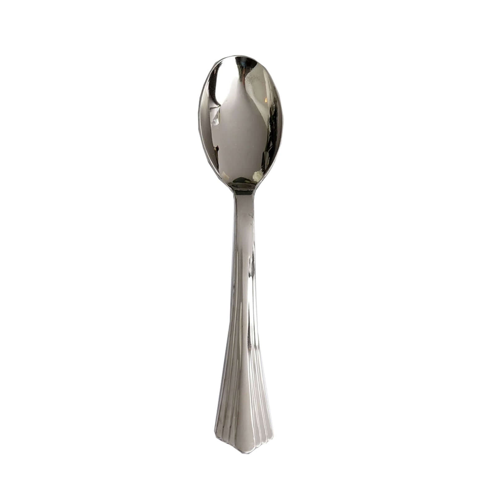 25-Pack Plastic Spoons Heavy Duty Titanium Silver Design - Durable Disposable Utensils for Parties 7"