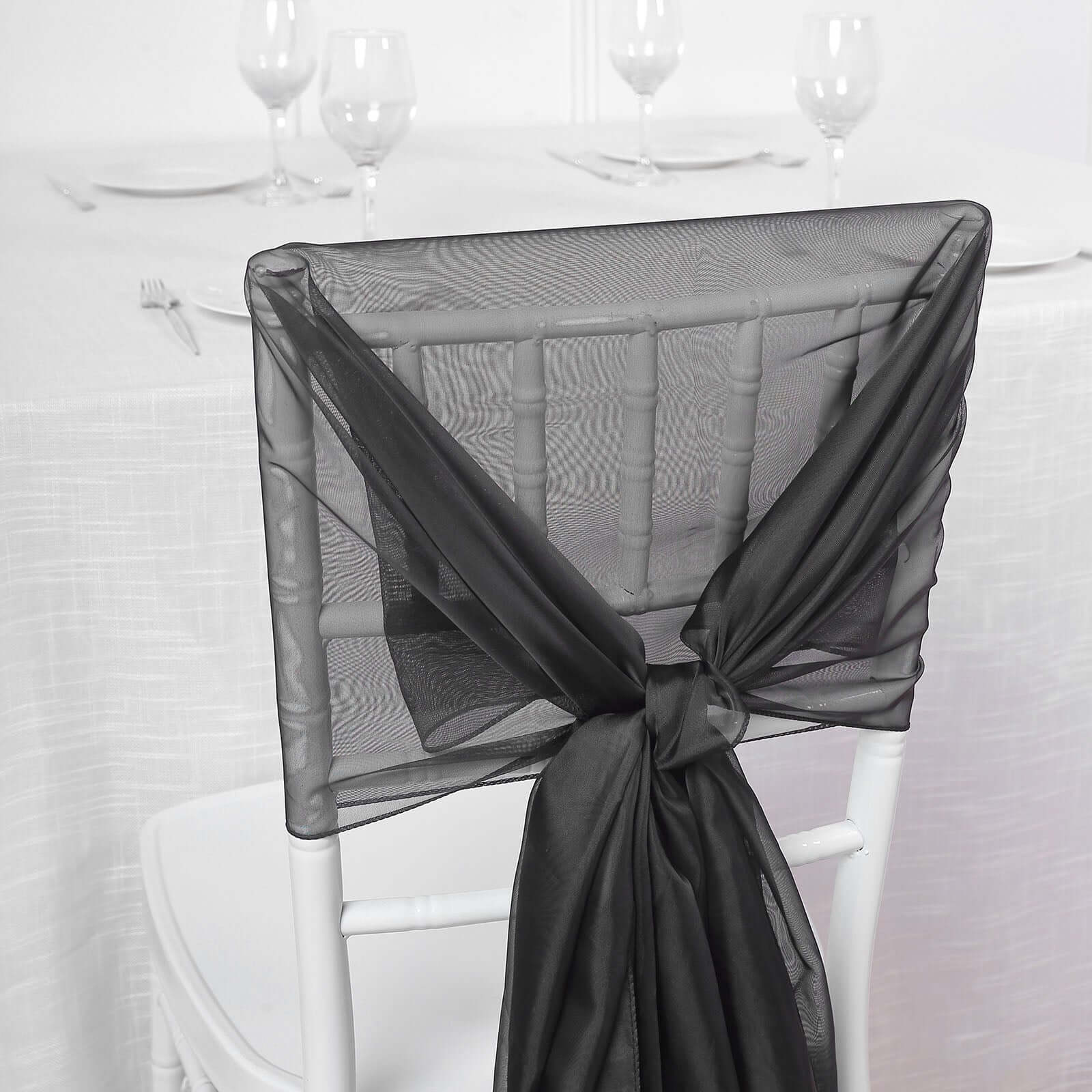 5 Pack Premium Chiffon Chair Sashes Black - Soft & Lightweight Designer Chair Bows for Stylish DIY Chair Accents 22"x78"
