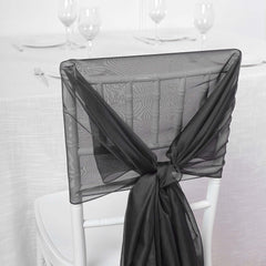 5 Pack Premium Chiffon Chair Sashes Black - Soft & Lightweight Designer Chair Bows for Stylish DIY Chair Accents 22"x78"
