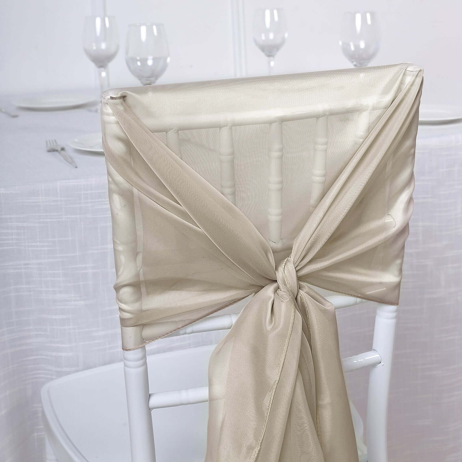 5 Pack Natural DIY Premium Designer Chiffon Chair Sashes - 22"x78"