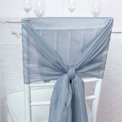 5 Pack Premium Chiffon Chair Sashes Dusty Blue - Soft & Lightweight Designer Chair Bows 22"x78"